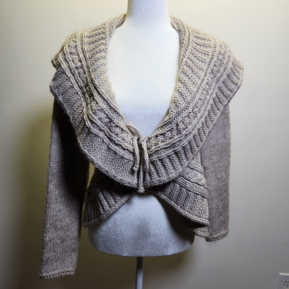 Elsamanda Made in Italy Alpaca Blend Draped Cascade Shawl Collar Cardigan Med